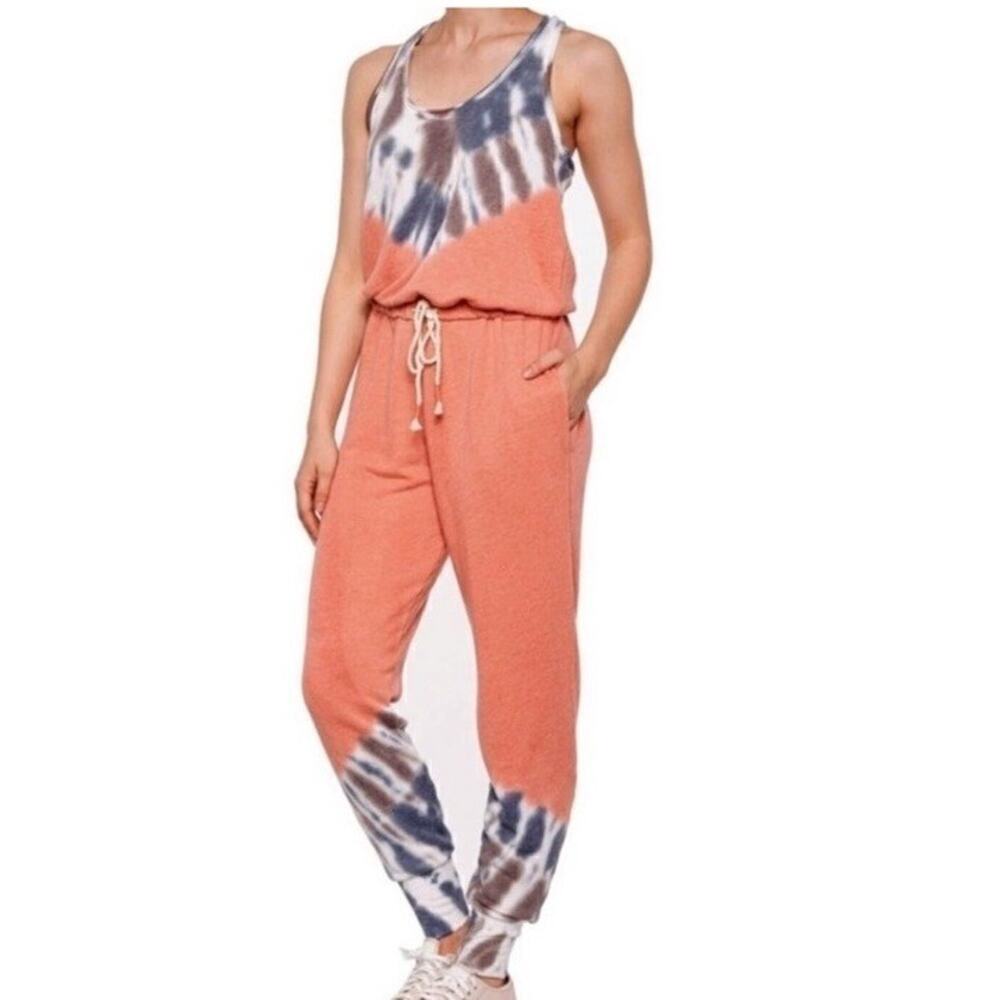 YOUNG FABULOUS and BROKE Gray + White Tie Dye Eberhart Knit Jumpsuit Size Small